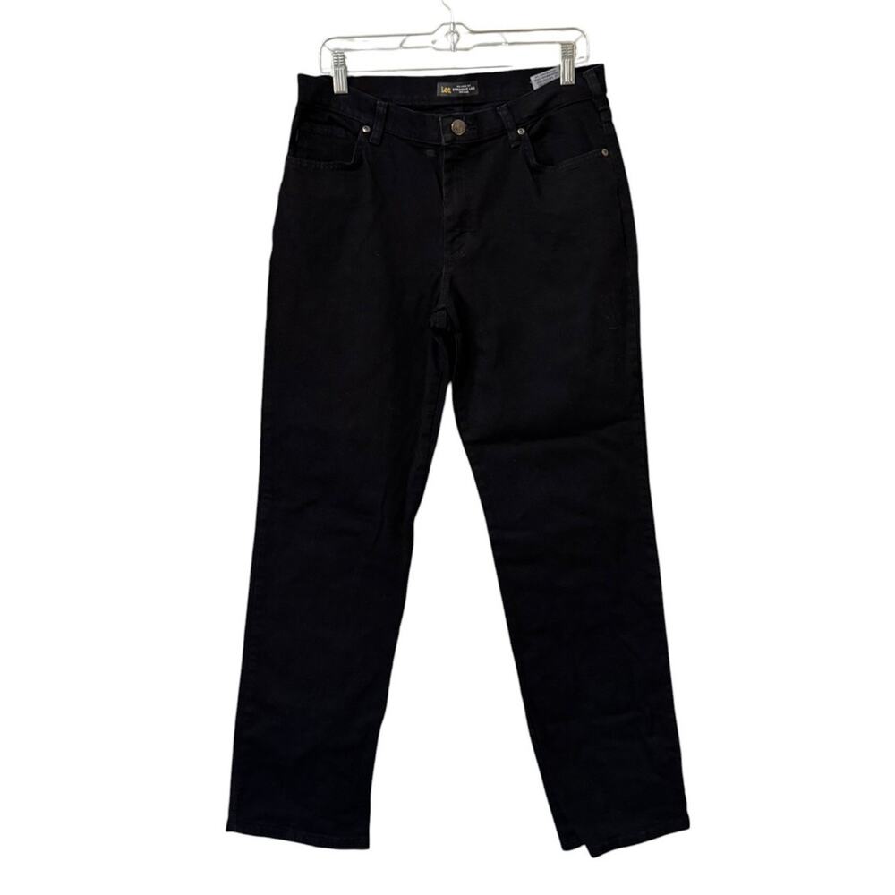 Lee Jeans Women Size 12 Medium Black Relaxed Fit Straight Leg Mid Rise Denim